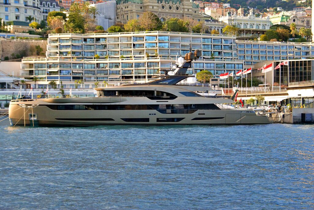 Luxury motor yacht moored in Port Hercules, Monaco
