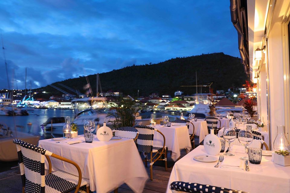 Bagatelle St Barths terrace overlooking yachts in Gustavia Harbour