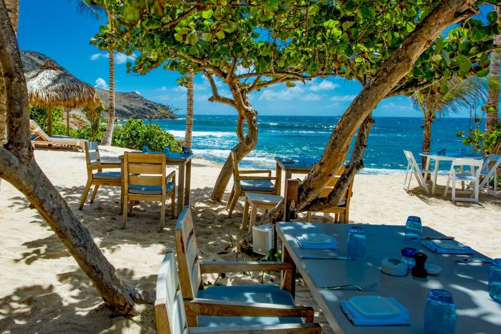Le Toiny Beach Club on its secluded beach in St Barths