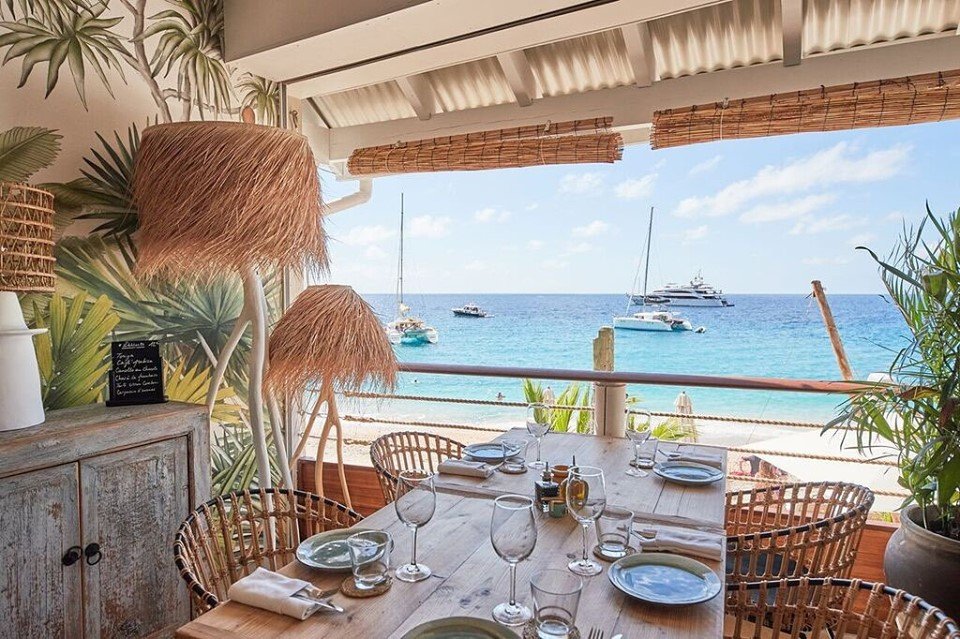 Shellona beach restaurant overlooking Shell Beach in St Barths