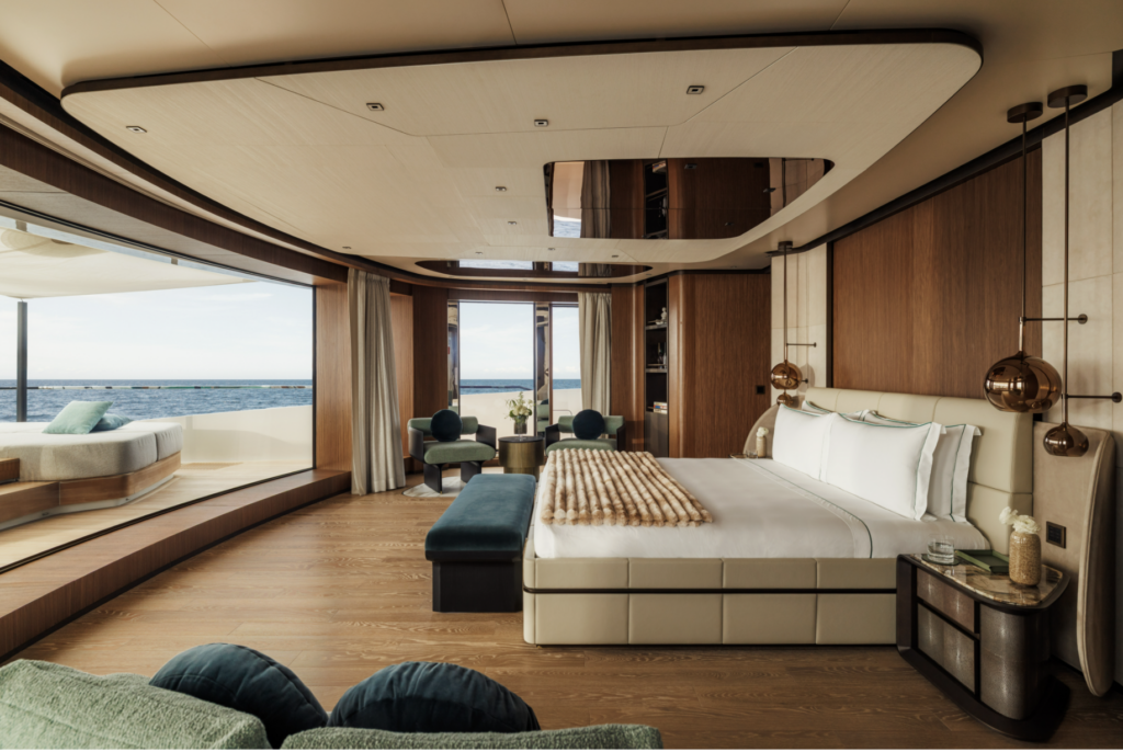 Master suite aboard 72m SILVER FOX yacht with private sea-view terrace